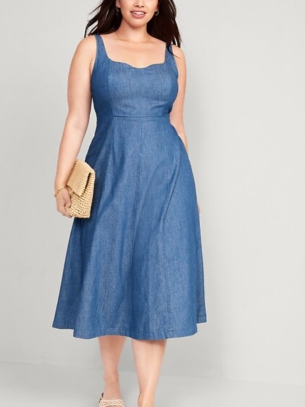 Old Navy Blue Chambray Fit & Flare Midi Dress Size L